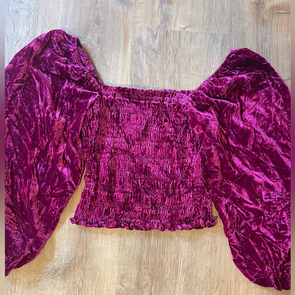 Anthropologie Puff Sleeve Velvet Blouse - Picture 10 of 11